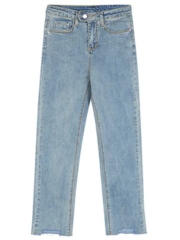 WAVSIYIER sólido Streetwear de Jeans, Calças jeans vintage mulher estilo coreano de jeans, calças de mulheres de cintura alta 2020 outono, inverno, calça