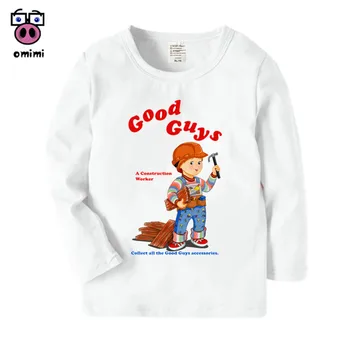 Infantil de Manga Longa Caras Bons de Chucky Cartoon Impresso T-Shirt de Meninos Meninas rapazes raparigas Outono, o Inverno Casual Tops Crianças Bonito T-Shirt