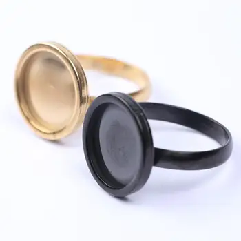 Reidgaller 10pcs anel de espaços em branco 14mm cabochão de aço inoxidável de ouro preto ajustável rodada diy fazer a jóia de resultados