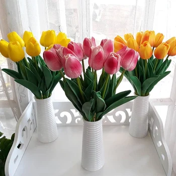 10/20/30pcs Tulip Flor Artificial Toque Real Artificial Buquê Falso Flor para Casa Jardim Decoração de Casamento Festa de Aniversário