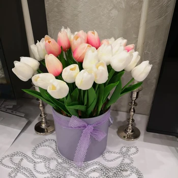 10/20/30pcs Tulip Flor Artificial Toque Real Artificial Buquê Falso Flor para Casa Jardim Decoração de Casamento Festa de Aniversário