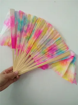 Tie Dye 1pair (1R+1L) Chinês Engomado Curto de Seda Dança Ventilador de 30 cm (12