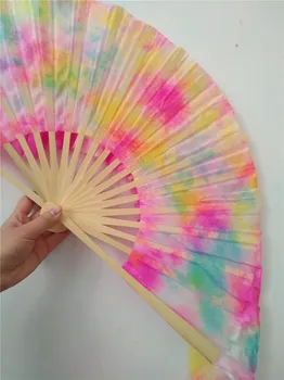Tie Dye 1pair (1R+1L) Chinês Engomado Curto de Seda Dança Ventilador de 30 cm (12