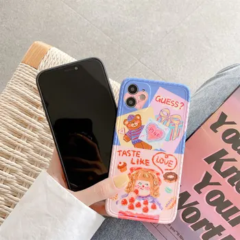 Bonito dos desenhos animados Graffiti Urso de Telefone de Caso Para o iPhone 11 Pro Max Xr X Xs Max 7 8 Plus Casos coreano Coração de Amor Menina Macia Capa de Silicone