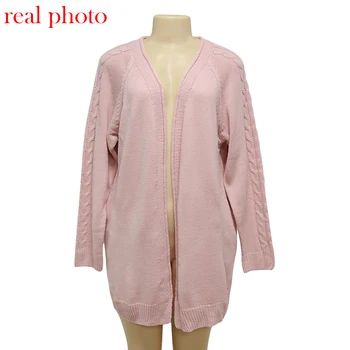 Fitshinling Nova chegada blusas e casacos de lã para as mulheres torção cor-de-rosa longo casaco feminino malhas de manga longa casaquinho de malha de venda