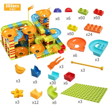 101-404PCS Mármore Corrida Executar Labirinto Pista de Bola Blocos de Construção ABS Funil de apresentação de Reunir Tijolos Compatível Blocos de Brinquedos para Crianças