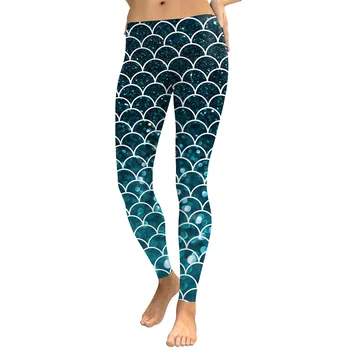 JIGERJOGER Inverno Verde cinza Azul Sereia escala de peixes de impressão 3D Espólio leggings fitness mulheres ginásio mens spandex leggings e meias