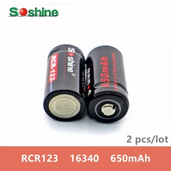 2 pcs Soshine marca Li-ion 16340 RCR123 Bateria 650mAh 3.0 V bateria de Lítio recarregável Li-ion Batteria de alta qualidade