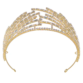 Alto grau de Mulheres de Luxo Nupcial Tiara Senhoras Coroa de Cristal com Zircão Inlayed do Cabelo do Casamento Jóias de Noiva Jóias