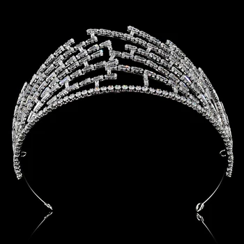 Alto grau de Mulheres de Luxo Nupcial Tiara Senhoras Coroa de Cristal com Zircão Inlayed do Cabelo do Casamento Jóias de Noiva Jóias