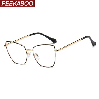 Peekaboo metal óculos olho de gato mulheres irregular de lente clara ouro prescrição de óculos ótica feminina decoração acessórios