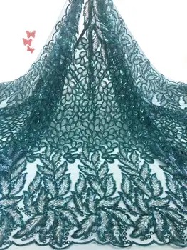 8colors (5yards/pc) Teal verde Africano laço de tule todo bordado francês net laço de tecido com lantejoulas para vestido de festa FZZ784