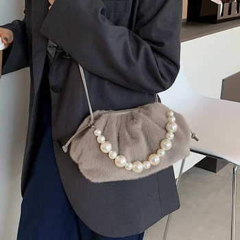 Elegante Fêmea Pérola sacola 2020 Moda de Nova Macio de Alta qualidade do Luxuoso das Mulheres Designer Mala Plissado Ombro Messenger Bag