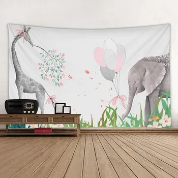 Tapeçaria Pendurada Na Parede Lápis De Anime Elefante Com Girafa Mandala Pendurado Na Parede Tapete Lançar Tapete De Yoga Para A Casa De Decoração Do Quarto