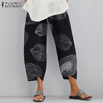 ZANZEA Mulheres Calças Vintage Floral Impressão Calças de Verão, a Cintura Elástica Longo Pantalon Feminino Casual Calça Harém Plus Size Palazzo