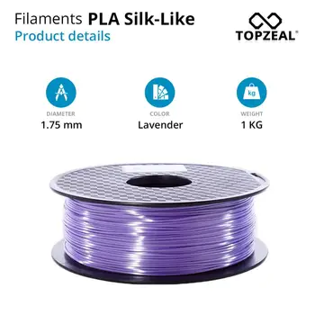 TOPZEAL de Alta Qualidade Lavanda Cor PLA Seda Impressora 3D de Filamentos de 1,75 mm 1KG de Seda Sensação de Textura 3D Material de Impressão