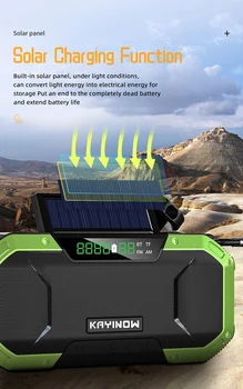 Solar da emergência Manivela Rádio do Tempo de 5000mAh do Banco do Poder do Carregador Flash Ligh Exterior de Emergência de Rádio de Bluetooth alto-Falante