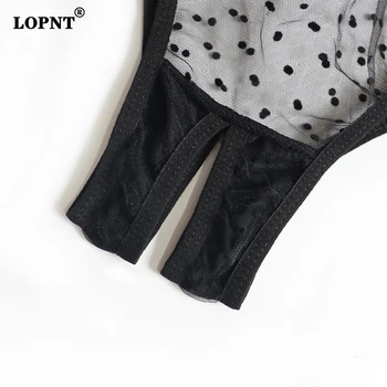LOPNT lingerie Sexy conjunto Abrir virilha Fio gratuita bralette com sexi cueca de Bolinhas Pura Malha Lingerie Conjunto de Bh confortável