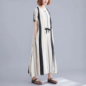 NYFS 2020 Novo vestido de Verão Solto Moda Confortável Listrado mulheres de vestido Longo, Vestidos Manto Vintage tamanho grande Mulheres de vestido