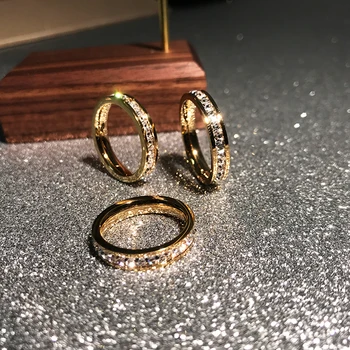 18KGP de Ouro Rose Cor do Luxo AAA CZ Zircônia Anéis para Mulher, Homem de Casamento 316L Jóia de Aço Inoxidável Evitar Alergia (GR208)
