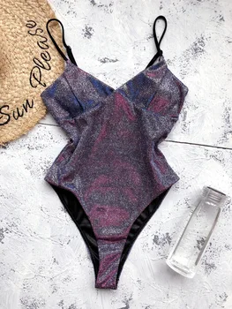 Beachapche Vintage Glitter Swimwear Das Mulheres Sexy V Profundo Magro Um Maiô Feminino 2020 Cintura Alta Maiô De Natação