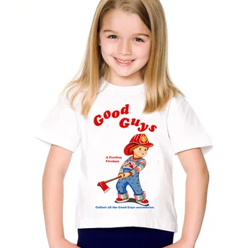 Cartoon de Impressão Caras Bons de Chucky Crianças T-shirts Crianças Verão Engraçado de Manga Curta T-shirt Meninos/Meninas Tops de Roupas de Bebê