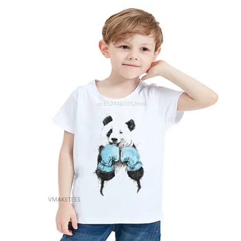 2018 Verão Meninas & Meninos de Manga Curta T-shirts Boxe Panda Vencedor de Impressão de T-shirt Bebé Crianças Engraçado de Animal de Roupas,HKP5638