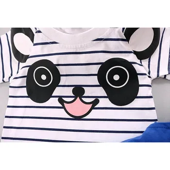 O verão dos Meninos da Criança Conjunto de Roupas de desenhos animados do Panda Bebê Curto T-Shirt de Manga Jardineiras, Calças 2pcs Roupa Crianças Macacão Terno Para 1-4Y
