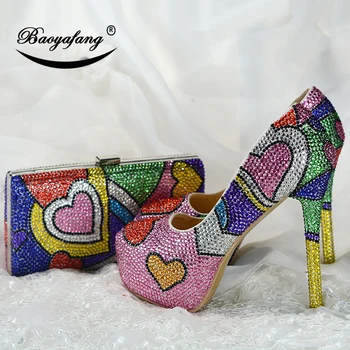 Multicolorida agua de casamento sapatos combinando com sacos de sapatos da moda womens Bombas de salto Alto vestido de Festa sapato grande tamanho 43