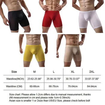 Sexy Homens de Gelo de Seda, roupa interior Longa Perna de Calcinha Transparente Homens Cuecas Boxer Respirável Boxers Shorts