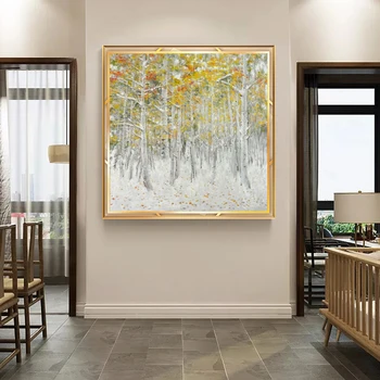 Abstrato moderno Pintura a Óleo Pôsteres e Impressões de Arte de Parede de Lona da Pintura de Bétula Floresta Imagens para a Sala de Decoração de Casa