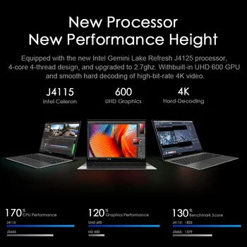 Vamo começa GemiBook Pro de 14 polegadas windows 10 Laptop Intel Gemini lago J4125 Quad Core 16GB de RAM, SSD de 512GB Com teclado retroiluminado BT5.1