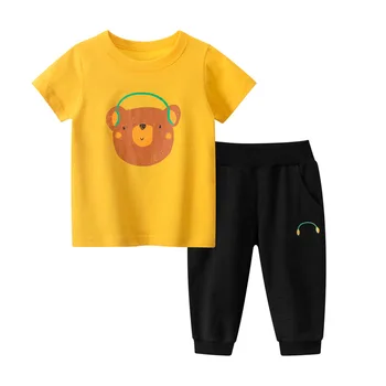 Crianças conjuntos de vestuário meninos e meninas crianças do bebê shorts terno t-shirt criança animais dos desenhos animados de roupas de Verão para 2 a 8 Anos