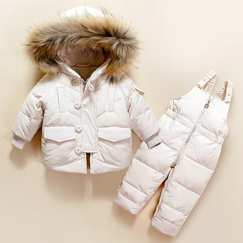Meninas Snowsuit Inverno Macacão para Menino Crianças Quente Dcuk Jaquetas Criança a Roupa do Bebê se adapte Casaco + Calça Conjunto de Roupa de Crianças