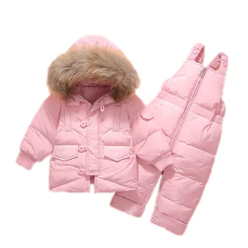 Meninas Snowsuit Inverno Macacão para Menino Crianças Quente Dcuk Jaquetas Criança a Roupa do Bebê se adapte Casaco + Calça Conjunto de Roupa de Crianças