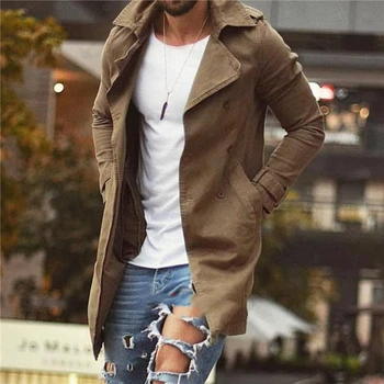 2020 Novas Outono Homens Casaco Jaqueta Slim Fit Plus Size Preto Outwear Negócios A Longo Permeável Sobretudo Jaquetas Homens Blusão