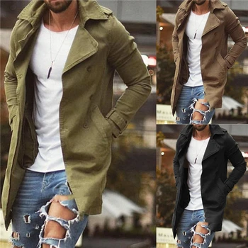 2020 Novas Outono Homens Casaco Jaqueta Slim Fit Plus Size Preto Outwear Negócios A Longo Permeável Sobretudo Jaquetas Homens Blusão