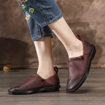 VALLU Artesanal de Mulheres Sapatilhas de Balé Sapatos de Couro Genuíno Confortável e Casual Sapatos Feminino, Calçados de Sapatos