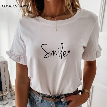 Amigos de Impressão de t-shirts Para Mulheres Borboleta de Manga Curta-O-Pescoço de uma Simples Carta Sorriso T-shirts Meninas Base Casual 2021 Verão Tees