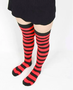 Cosplay meias Preto e branco listrado joelho meias Lolita empregada meias Vermelhas e pretas meias listradas