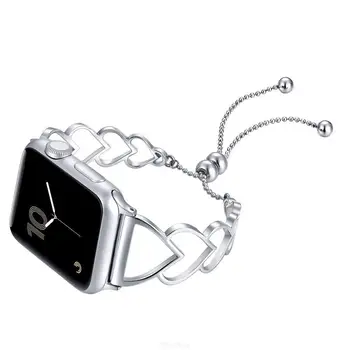Coração em forma de bracelete pulseira Para a Apple Assistir 38mm 40mm 42mm 44mm Pulseira de Mulheres de Aço Inoxidável, pulseira de iwatch Bandas série 5 4 3 2