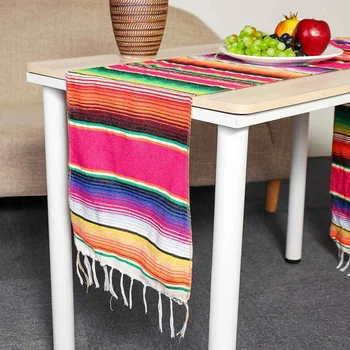 1piece Algodão Mexicano Corredor da Tabela 213X35cm arco-íris Corredores de Mesa de Festa Serape Toalha de mesa DIY Festa de Casamento Decoração