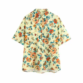 2020 Verão as Mulheres de Duas peças de Conjunto de Flores Impressos Tops Camisa & cintura alta Bermuda shorts de elástico na cintura ensemble femme