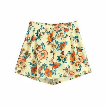 2020 Verão as Mulheres de Duas peças de Conjunto de Flores Impressos Tops Camisa & cintura alta Bermuda shorts de elástico na cintura ensemble femme