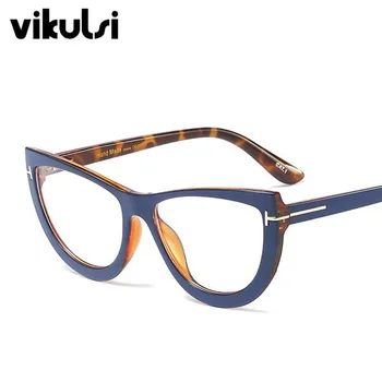 Retro Único Olho De Gato De Óculos De Armação De Mulheres Moda Óptica Do Computador Limpar Óculos Senhoras Azul Leopard Armação De Óculos Novo