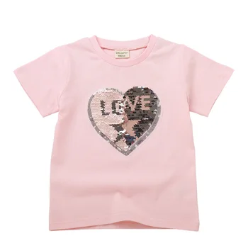 2019 Crianças T-shirt de manga Curta T-shirts Para as Meninas de Verão Casual Crianças Tops Cartoon Imprimir Bebê Camisa de Lantejoulas Roupa