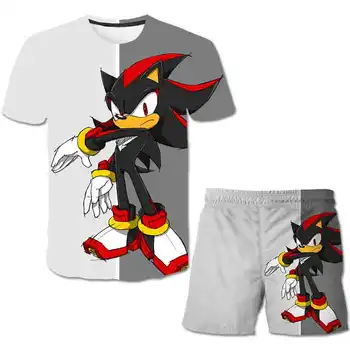 Sonic the Hedgehog de verão para Crianças terno Conjuntos de roupas infantis de Meninos e meninas sonic camisa de manga Curta Roupas de poliéster conjuntos