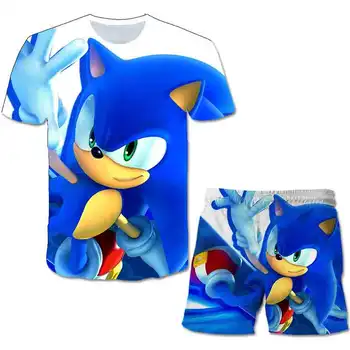 Sonic the Hedgehog de verão para Crianças terno Conjuntos de roupas infantis de Meninos e meninas sonic camisa de manga Curta Roupas de poliéster conjuntos