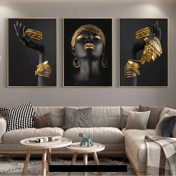 Mulher africana Segurando a Jóia de Ouro de Lona de Pôsteres e Impressões Mulher Negra de Arte de Pinturas na Parede de Arte Pictues Para a Sala de