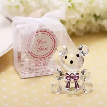 50pcs Mini Urso de Cristal em Caixas de Presente de chá de Bebê de Menino Menina Batismo Festa Lembrança Bebê Recém-nascido Presentes Caixa de Cristal Favores do Casamento